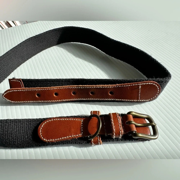 Karen Scott Canvas Leather Belt Size Medium Navy Brown - Picture 5 of 6